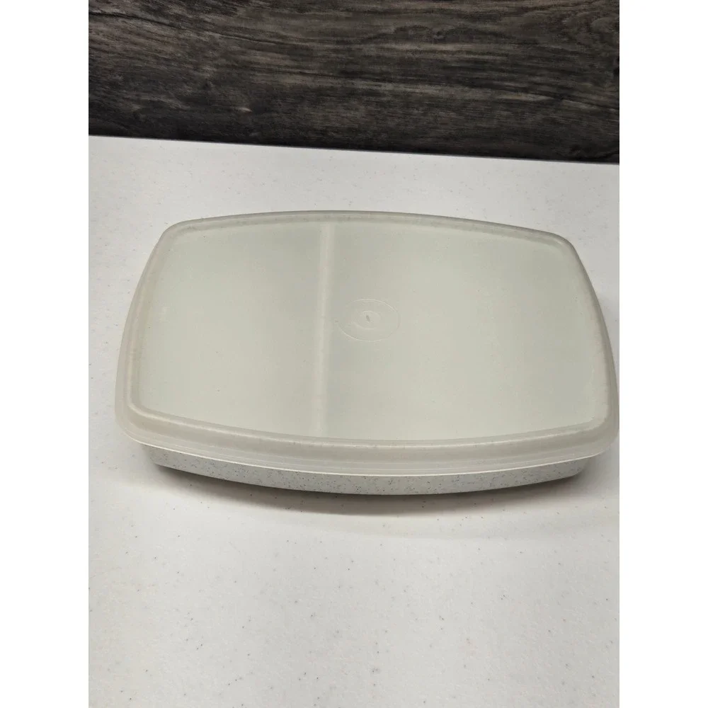 Vintage Tupperware Divided Lunch Box Container 813-7 White Speckled with Lid